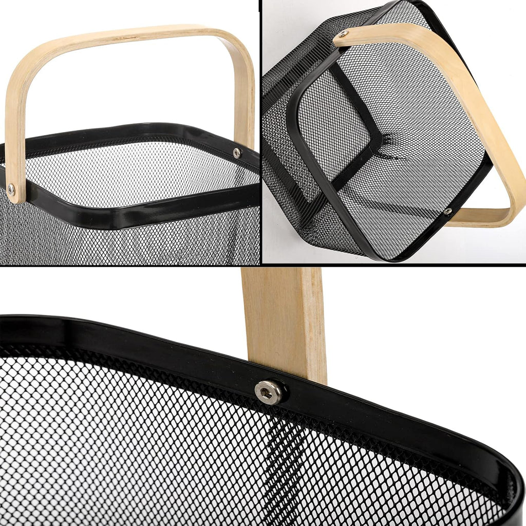 ZEAYEA Mesh Steel Fruit Basket Bin with Handle, Multi-functional Hanging Storage Organizer Garden Harvest Basket, Metal Wire Kitchen Basket for Cabinet, Pantry, Bathroom, Picnic, Home Decor, Black