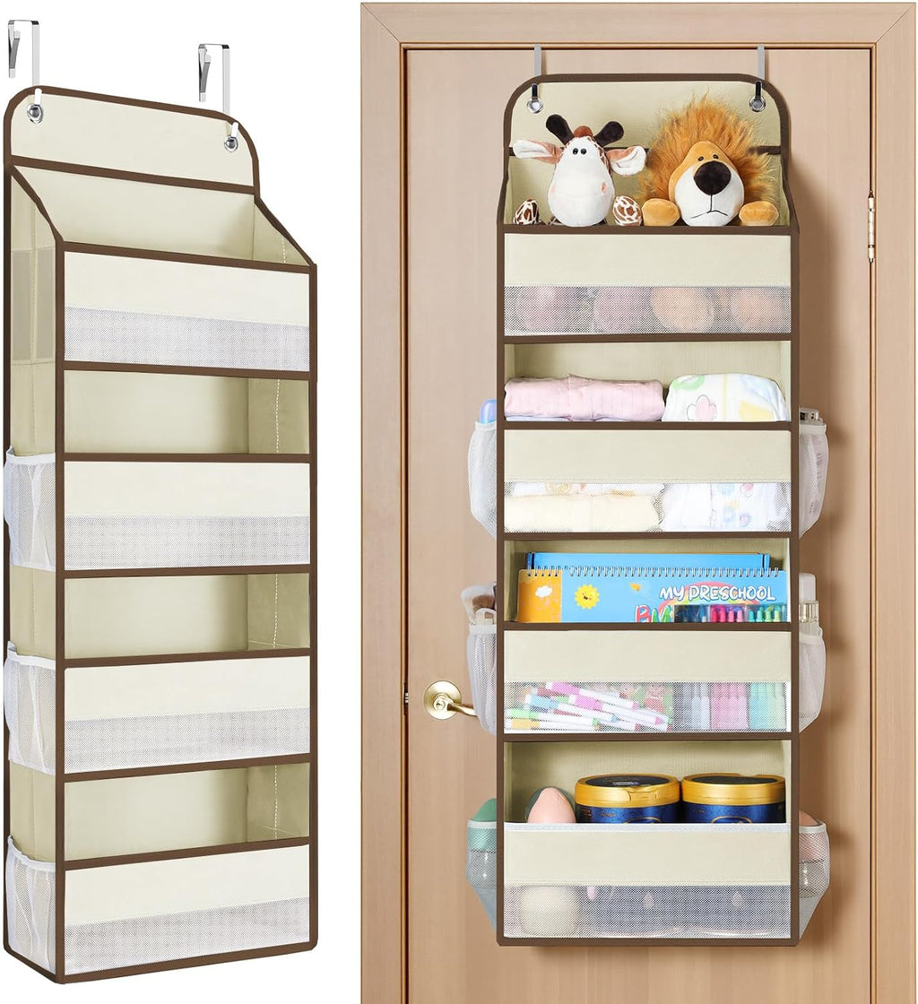 Yecaye Over The Door Organizer, Heavy Duty Hanging Organizers and Storage with 4 Large Capacity Pockets, Swing-Proof Behind The Door Storage for Bathroom Nursery Bedroom Dorm Closet, Beige,1Pc