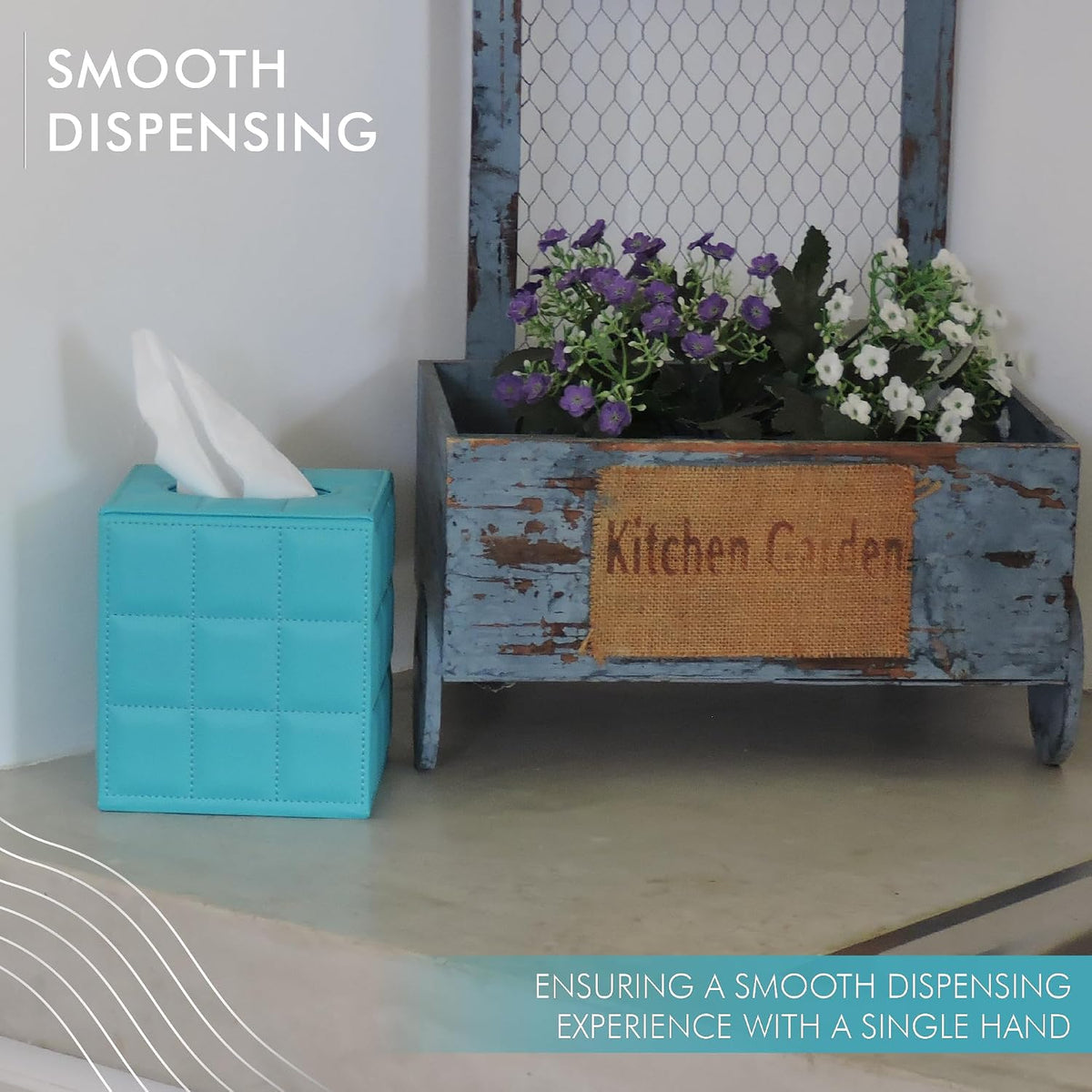 Luxury 5 Star Hotel Style Tissue Box Cover - Sturdy and Stylish Tissue Box Holder with a Custom Height and Modern PU Leather Exterior, 13.5x13.5x15cm - Teal Blue