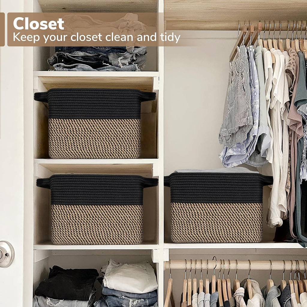 Goodpick Cube Storage Bins - Towel, Book, Cloth, Shoes, Closet Shelf Woven Baskets for Office, Baby Laundry, Toys, 13''x10''x9'' (Pack of 3)