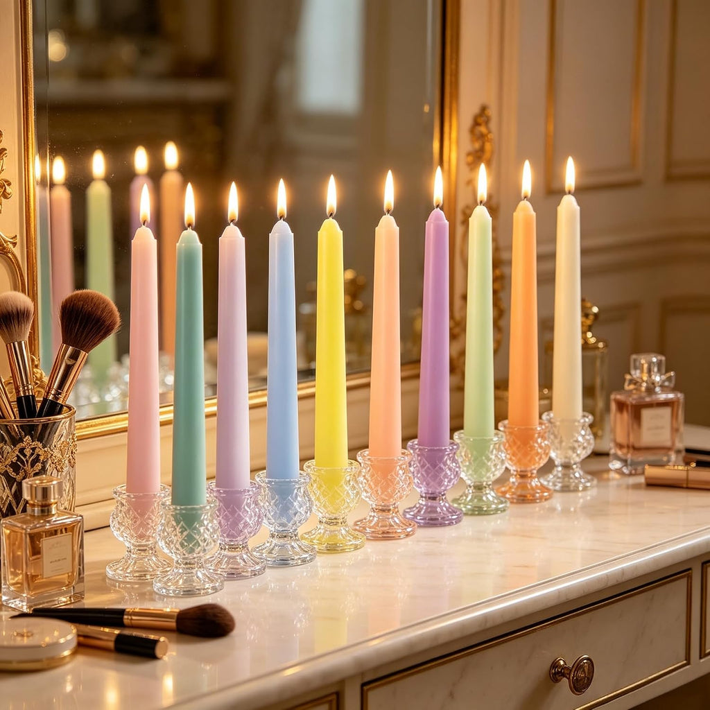 10 Inch Unscented Pastel Smooth Taper Candles for Home Decor