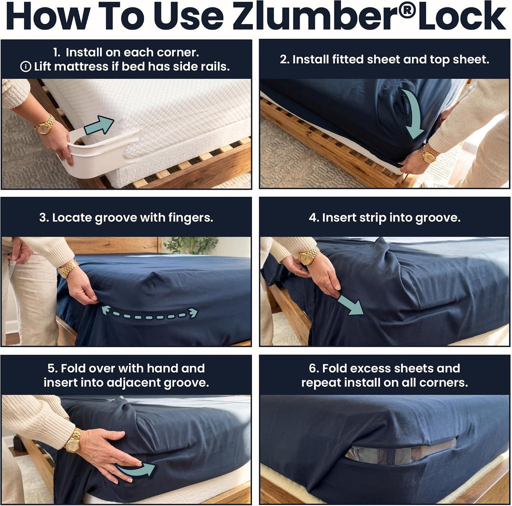 ZlumberLock US Patented Bed Sheet Holders for Corners, 4-Pack