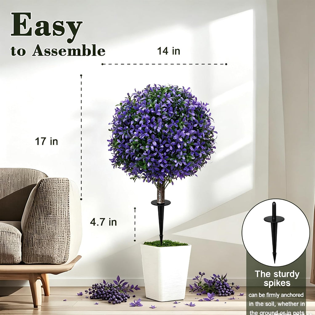 Chillchard 2Pack UV Resistant Purple Artificial Boxwood Topiary Fake Plant