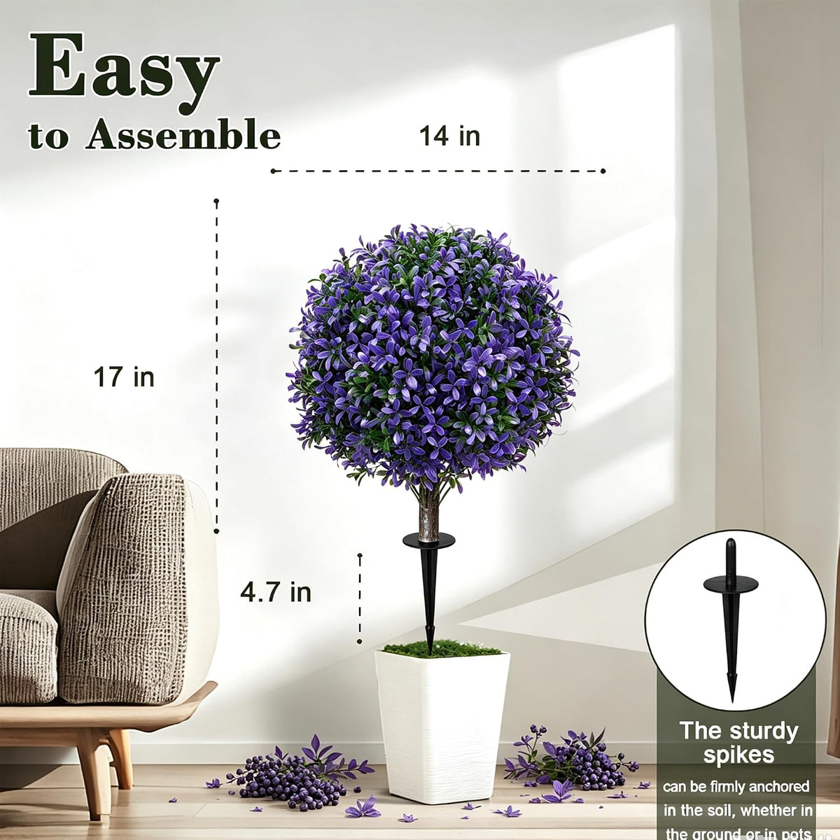 Chillchard 2Pack UV Resistant Purple Artificial Boxwood Topiary Fake Plant