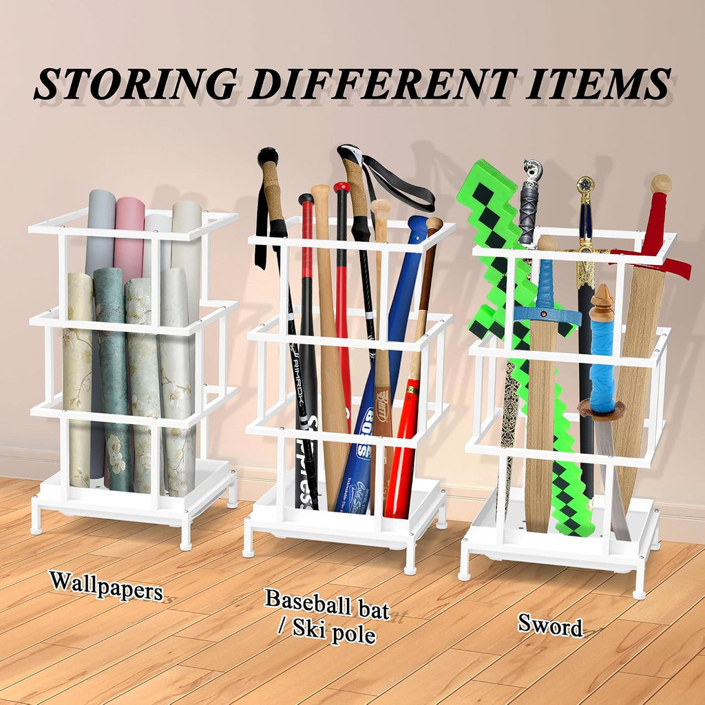 Alyoen Umbrella Holder for Entryway, Metal Umbrella Stand with Water Tray and Cane Holder, Adjustable Feet, 10.4 x 8.4 x 18.7 in, Suitable for Home, Office, and Shopping Mall (White)