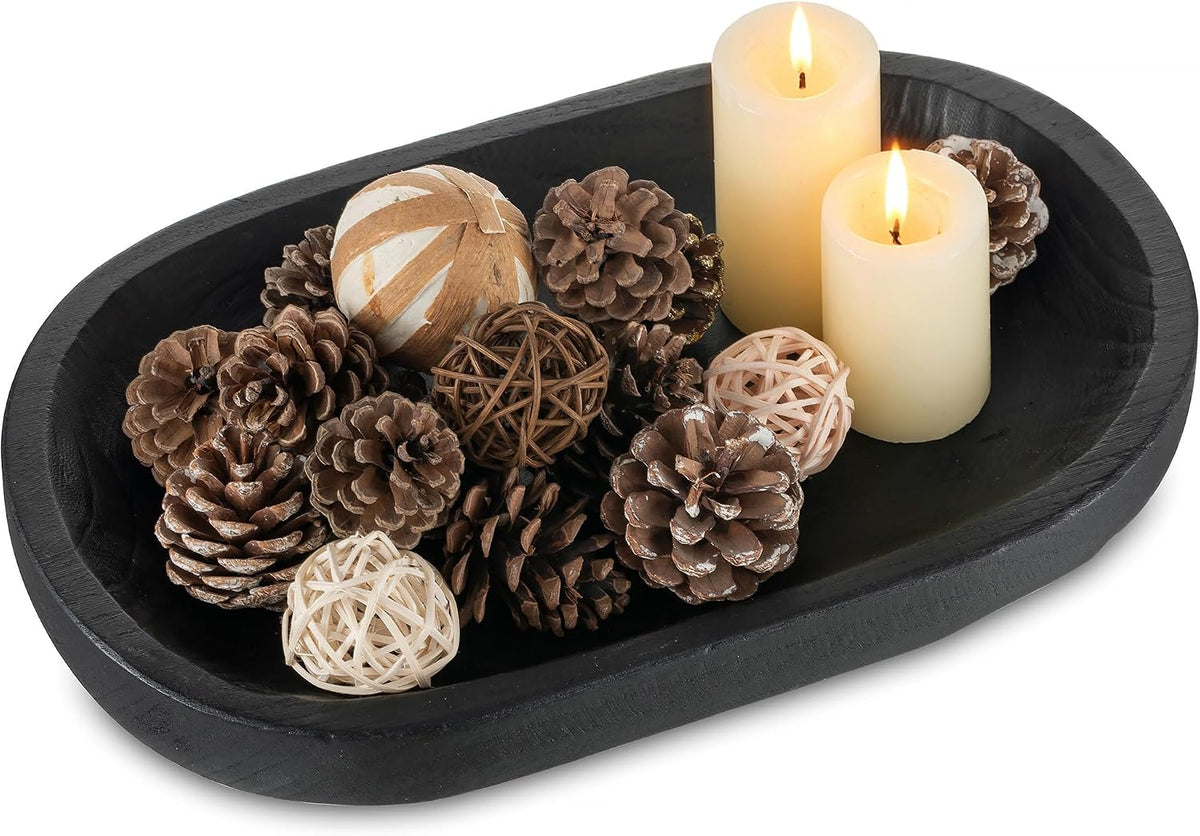 Hanobe Wooden Decorative Key Bowl for Coffee Table Decor, Rustic Black