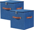 2PCS Storage Cubes with Lids Cotton Linen Fabric Bins Boxes