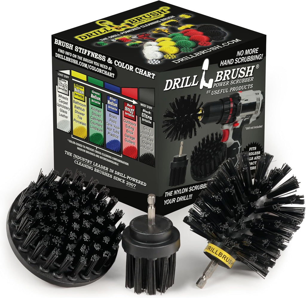Safe Wire Brush Alternative - Ultra Stiff Nylon Bristle Scrubbing Brushes - 3 Piece Grill Cleaning Set - Griddle Cleaner - Industrial Grade Scrubber - Loose Paint Remover