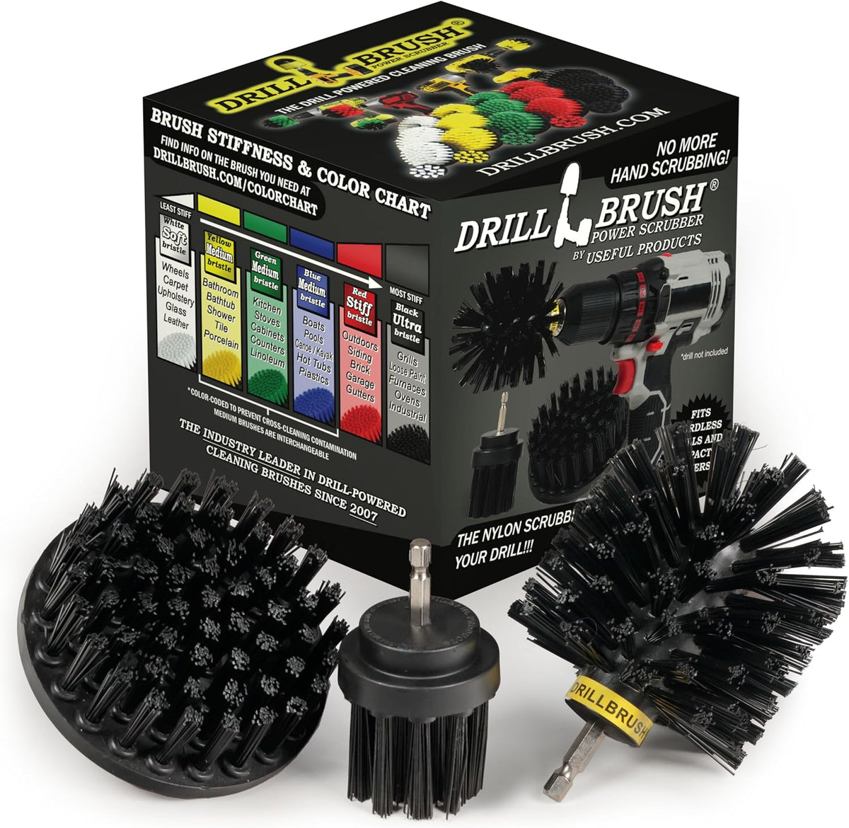 Safe Wire Brush Alternative - Ultra Stiff Nylon Bristle Scrubbing Brushes - 3 Piece Grill Cleaning Set - Griddle Cleaner - Industrial Grade Scrubber - Loose Paint Remover