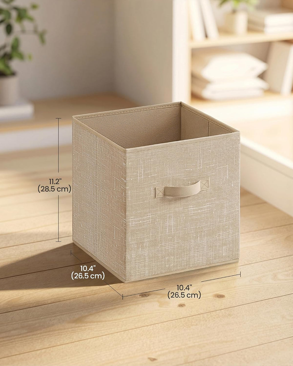 SONGMICS HOME Foldable Storage Cubes Set of 8, Fabric Shelf Organizer Bins with Handles, Closet Storage Boxes for Clothes, 10.4 x 10.4 x 11.2 Inches, Beige