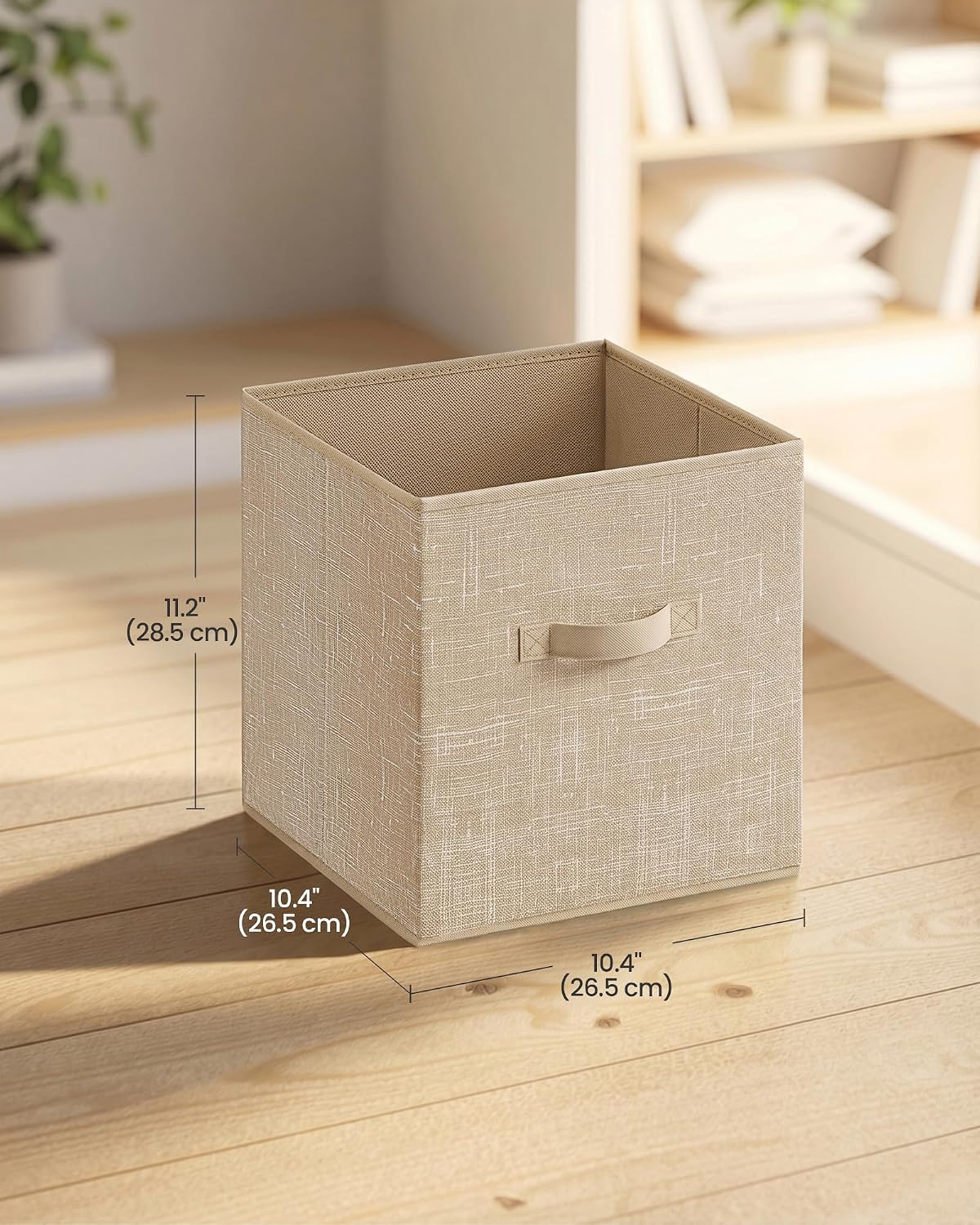 SONGMICS HOME Foldable Storage Cubes Set of 8, Fabric Shelf Organizer Bins with Handles, Closet Storage Boxes for Clothes, 10.4 x 10.4 x 11.2 Inches, Beige
