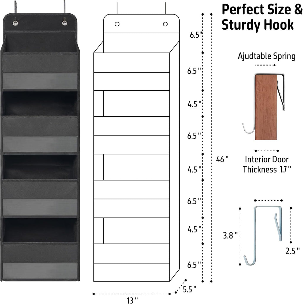 TYMENSH Over the Door Organizer for Bedroom Bathroom Pantry, 4 Shelf Black