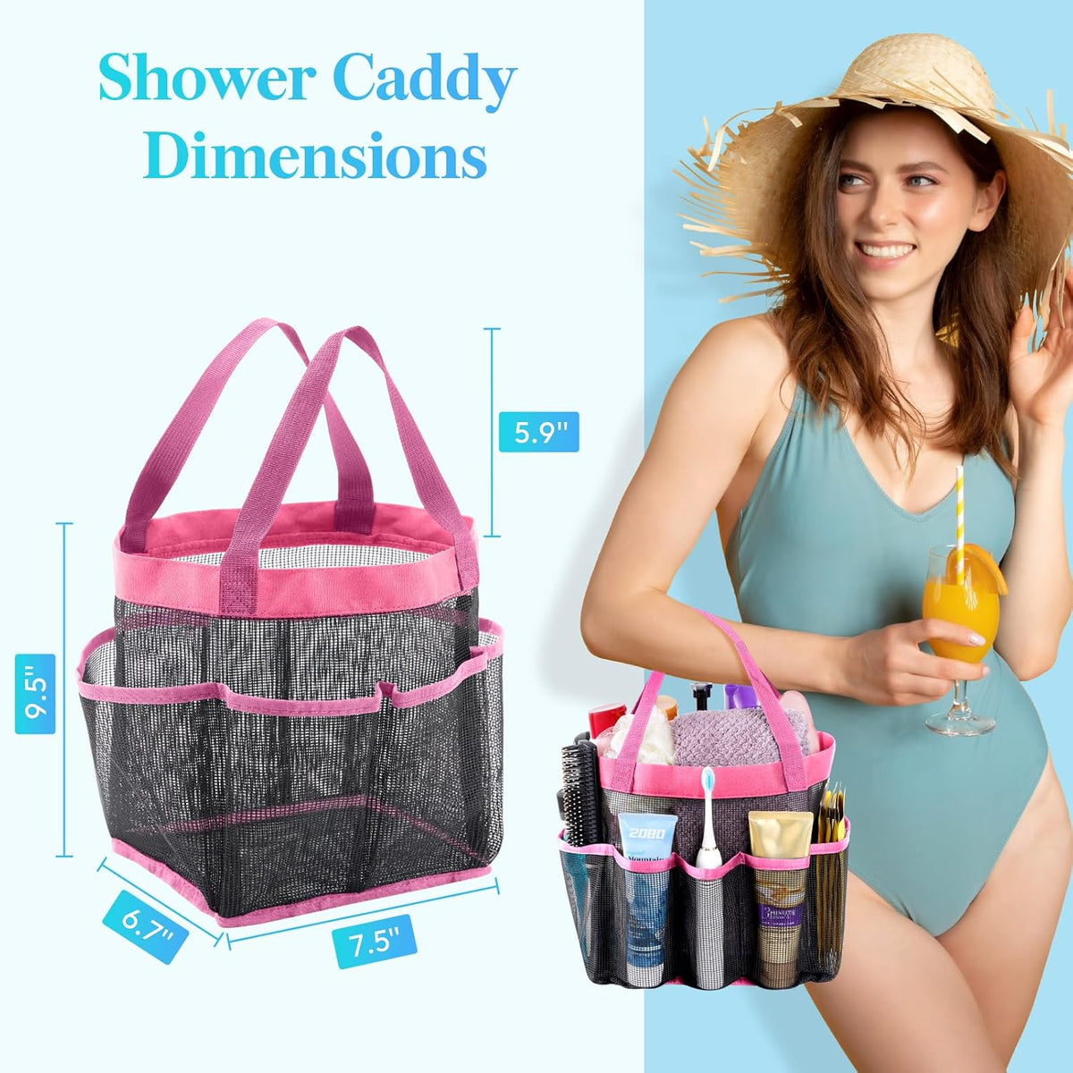 Lifewit Mesh Shower Caddy Portable, Dorm Room Essentials, 1 Pack, Pink
