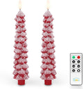 Fanna Red Christmas Tree Candles with Remote Realistic Snow Covered, Flameless LED Taper Candles in Real Wax with Timer for Winter and Christmas - H 9.8" - Set of 2