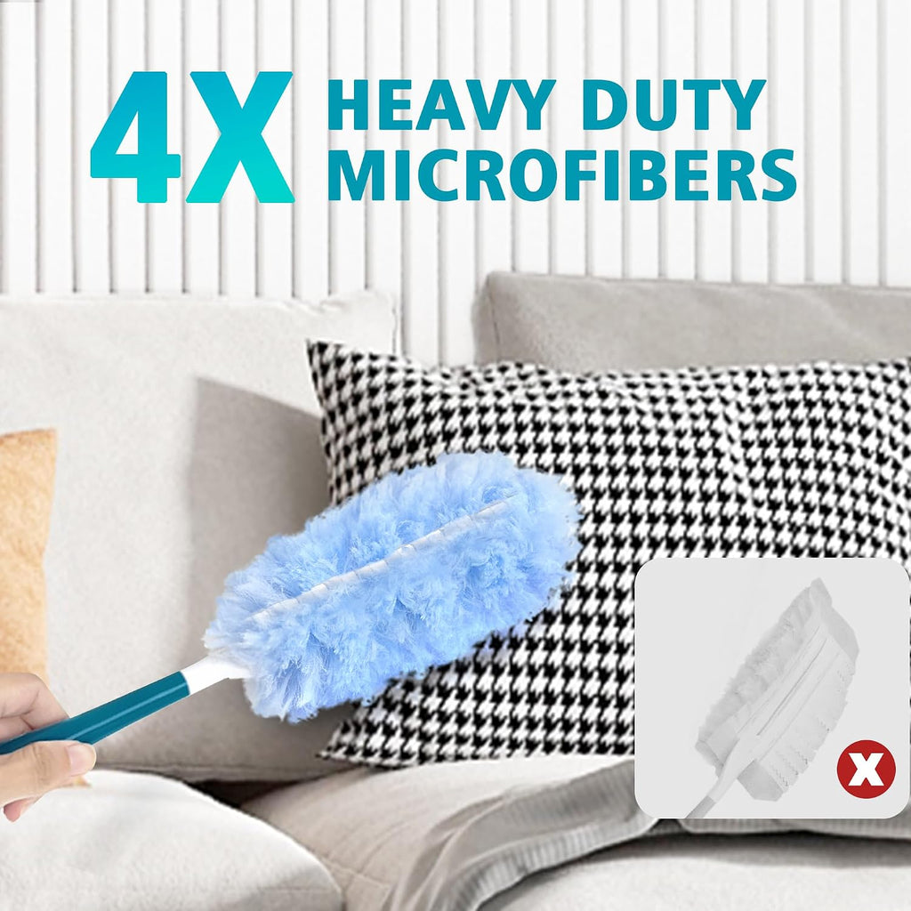NEWE Duster Refills 20 PCS with Handle Compatible with Swiffer, 360 Degree Heavy Duty Dusting Kit with 4X Microfibers, Multi-Surface Dust Removing Tool for Cleaning Blinds Bookshelf Furniture