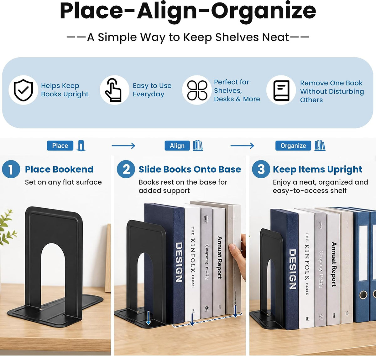 6 Pairs Heavy Duty Metal Book Ends for Shelves