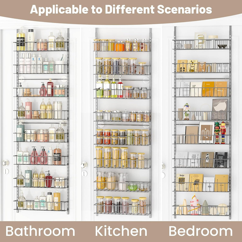 ElegantArray 8-Tier Pantry Door Organizer Hanging Storage Basket Light Gray