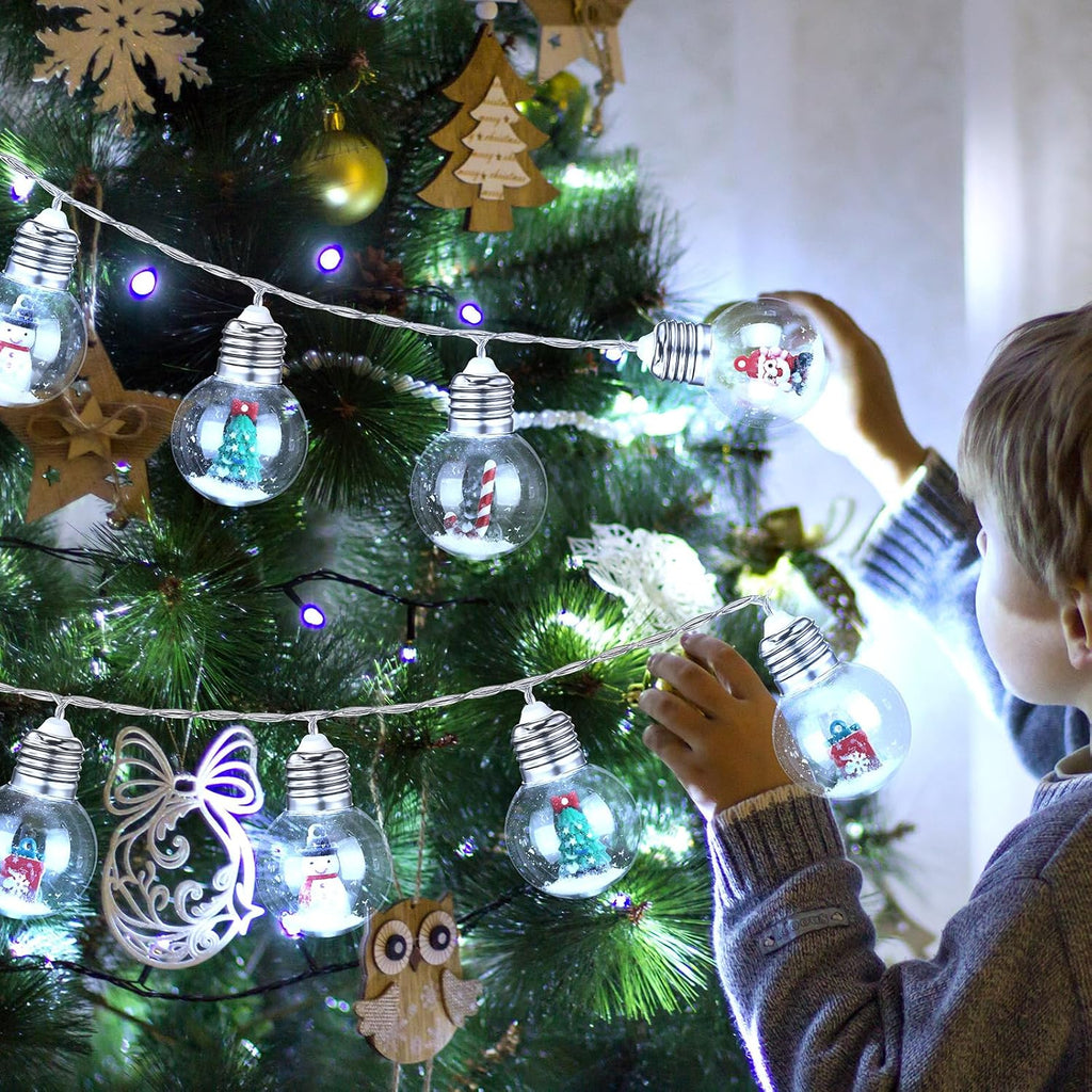 Aurelema 2 Pcs Christmas Bulb String Lights Snow Globe Lamp, White Light