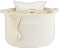 XUANGUO Extra Large Cotton Rope Round Storage Basket 22" x 14" White