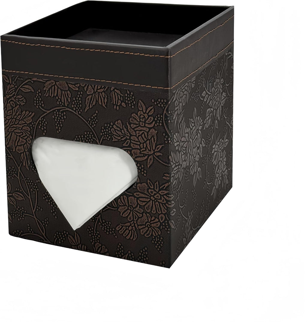 PU Leather Tissue Box Cover Square, Modern Tissue Holder with Storage Valet Tray, Nightstand Decorative Tissues Case, Facial Tissue Box Holder for Bathroom,Bedroom,Livingroom and Office (Antique)