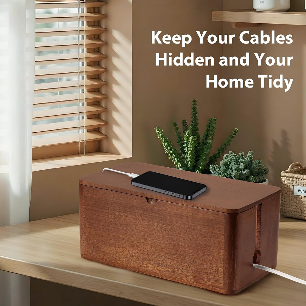 ZhiYo Wood Cable Management Box, Large Cord Organizer Box for Power Strip