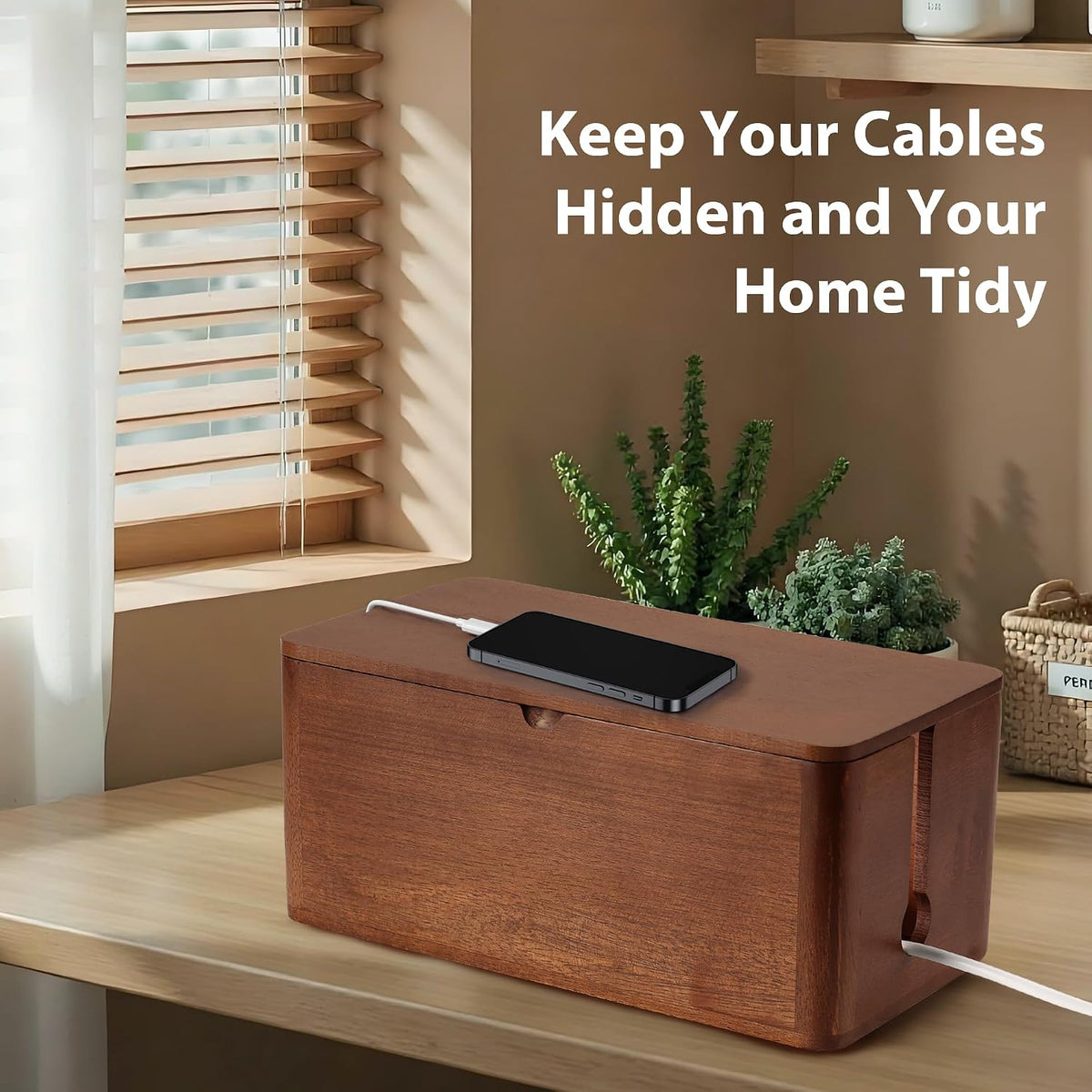 ZhiYo Wood Cable Management Box, Large Cord Organizer Box for Power Strip