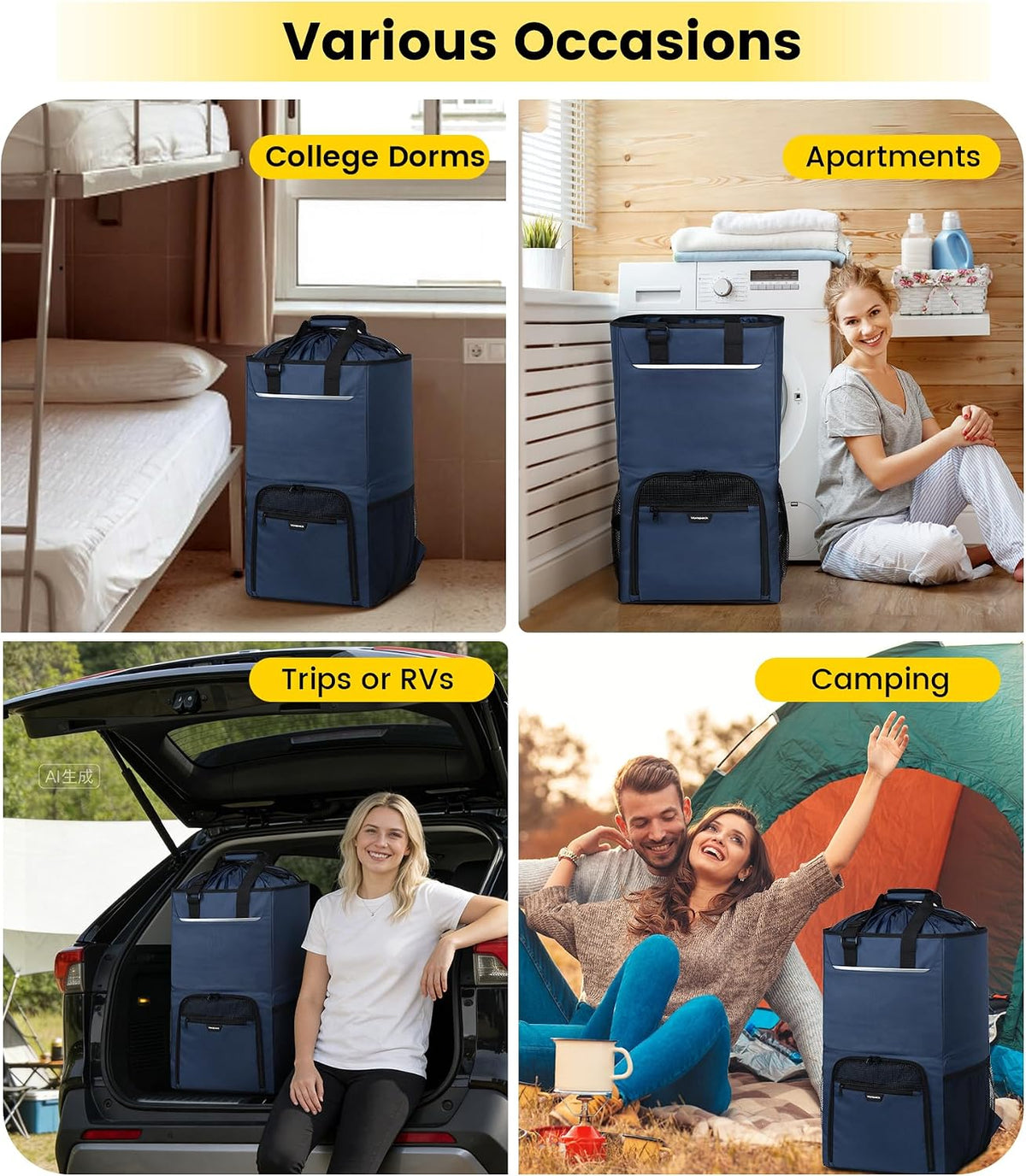 Vorspack Laundry Backpack for College Students, 2 in 1 Laundry Bag, Blue