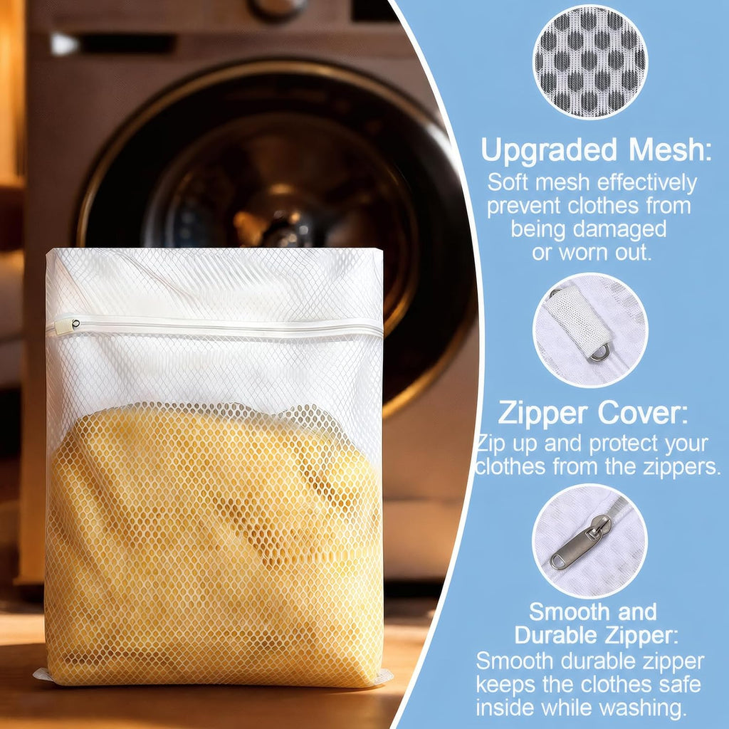 Honeycomb Mesh Laundry Bags 3 Pack (2XL+1L), Durable Washing Bags with Auto-Lock Zippers, Heavy Duty Mesh Wash Bags for Delicates, Lingerie, Bra, Sock, Travel Storage Organizer