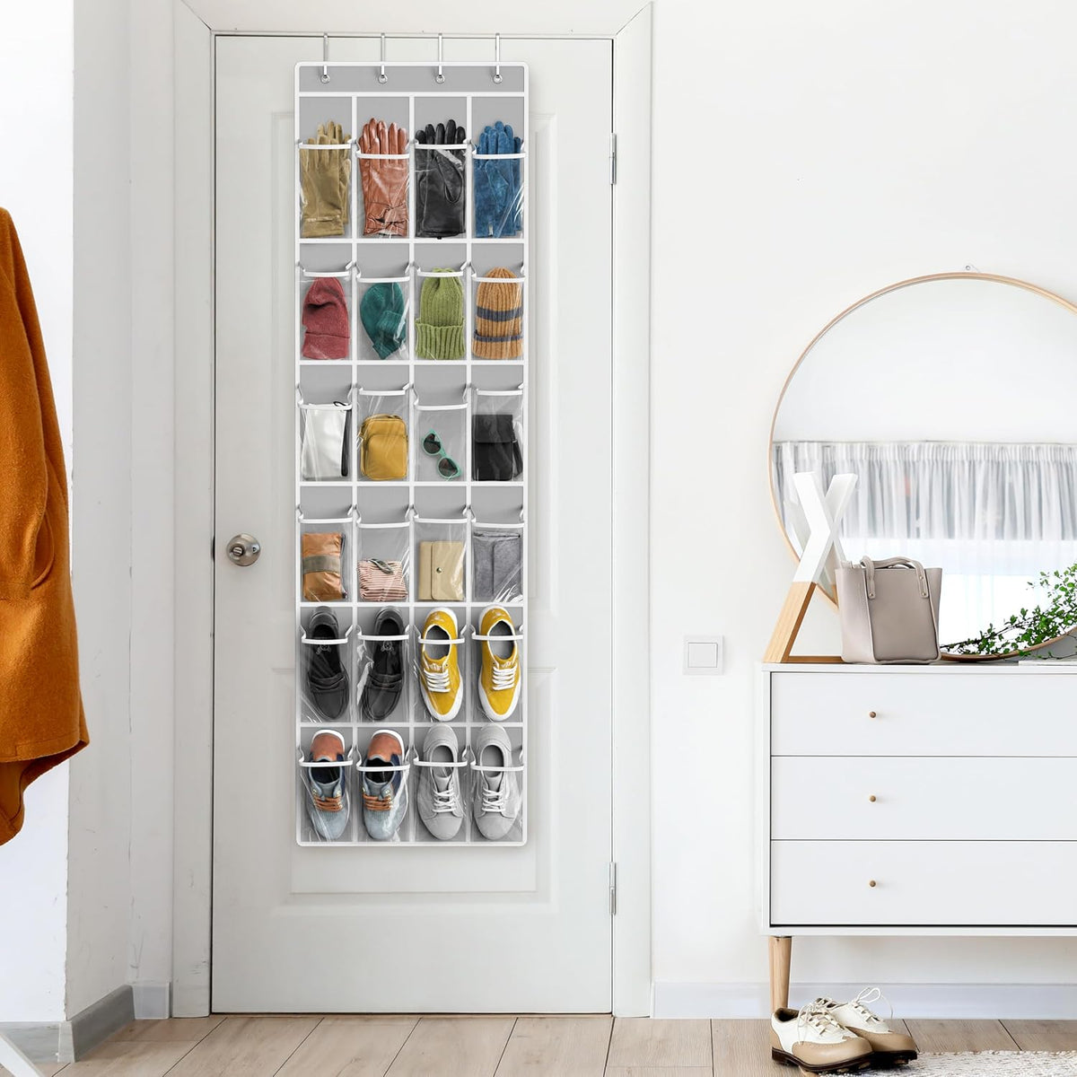 Simple Houseware 24 Pockets Clear Over the Door Shoe Organizer, Gray