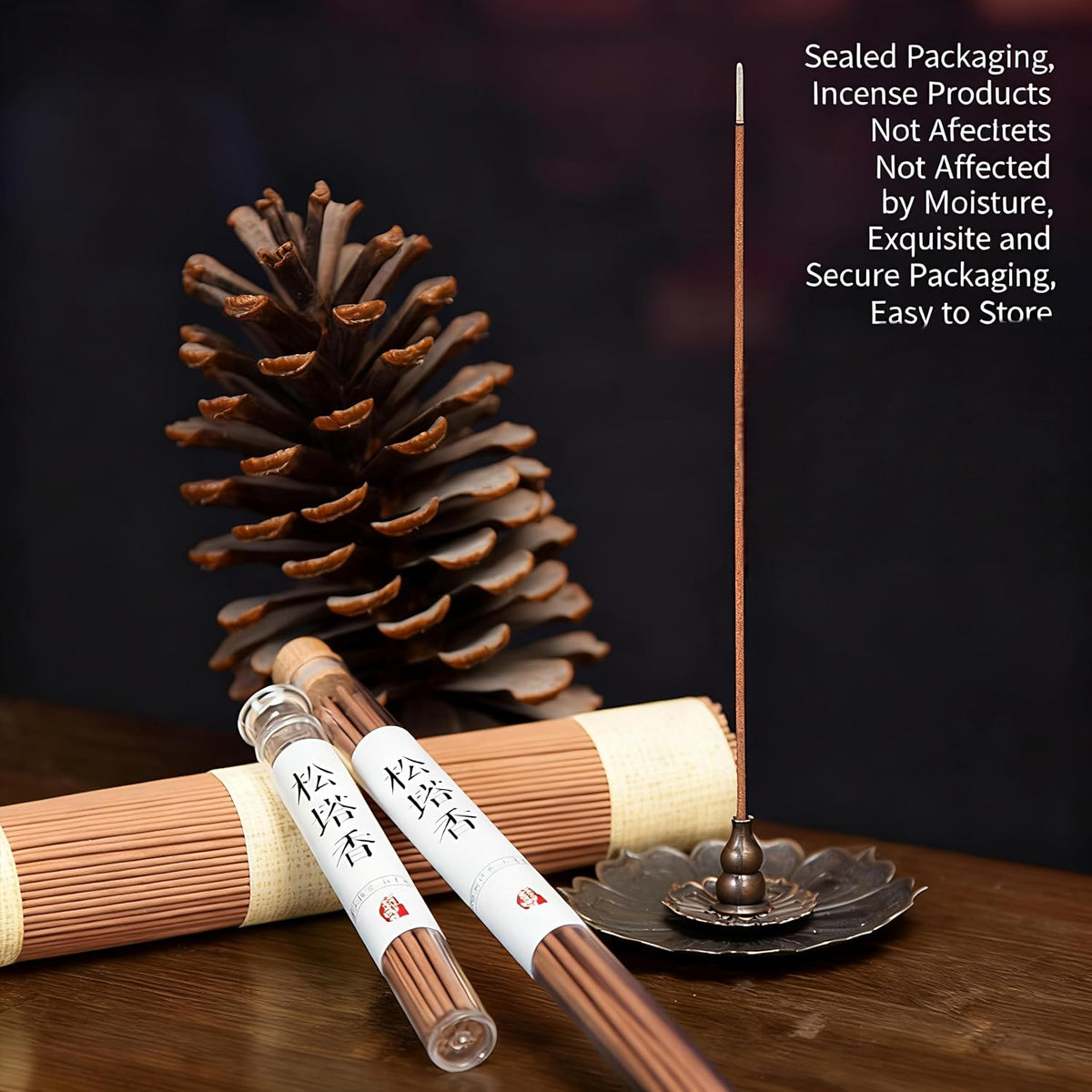 Natural Pine Cone Incense Sticks - 20g/Tube Handmade Aromatherapy Incense (20.5cm Length), Mild Scent for Relaxation, Yoga & Home Decor