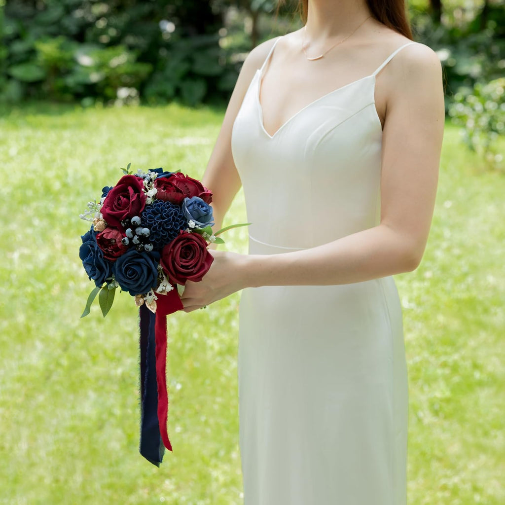 ponatia Navy Blue Wedding Bouquets for Bride Bridesmaid Flower Bouquet