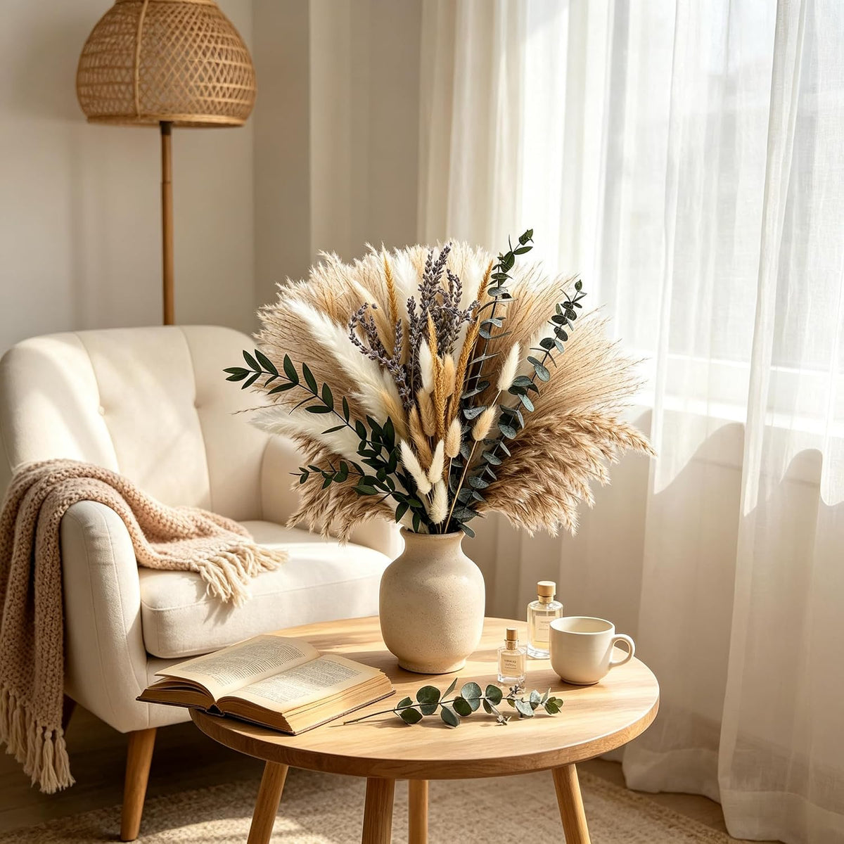 530/450Pcs Dried Pampas Grass Set for Dry Flower Home Decor (530Pcs Nature)