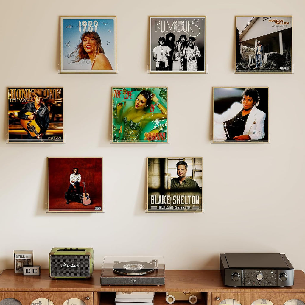 Laurensory Vinyl Record Wall Mount Shelves, 12 inch Vinyl Holder, 8 Pack