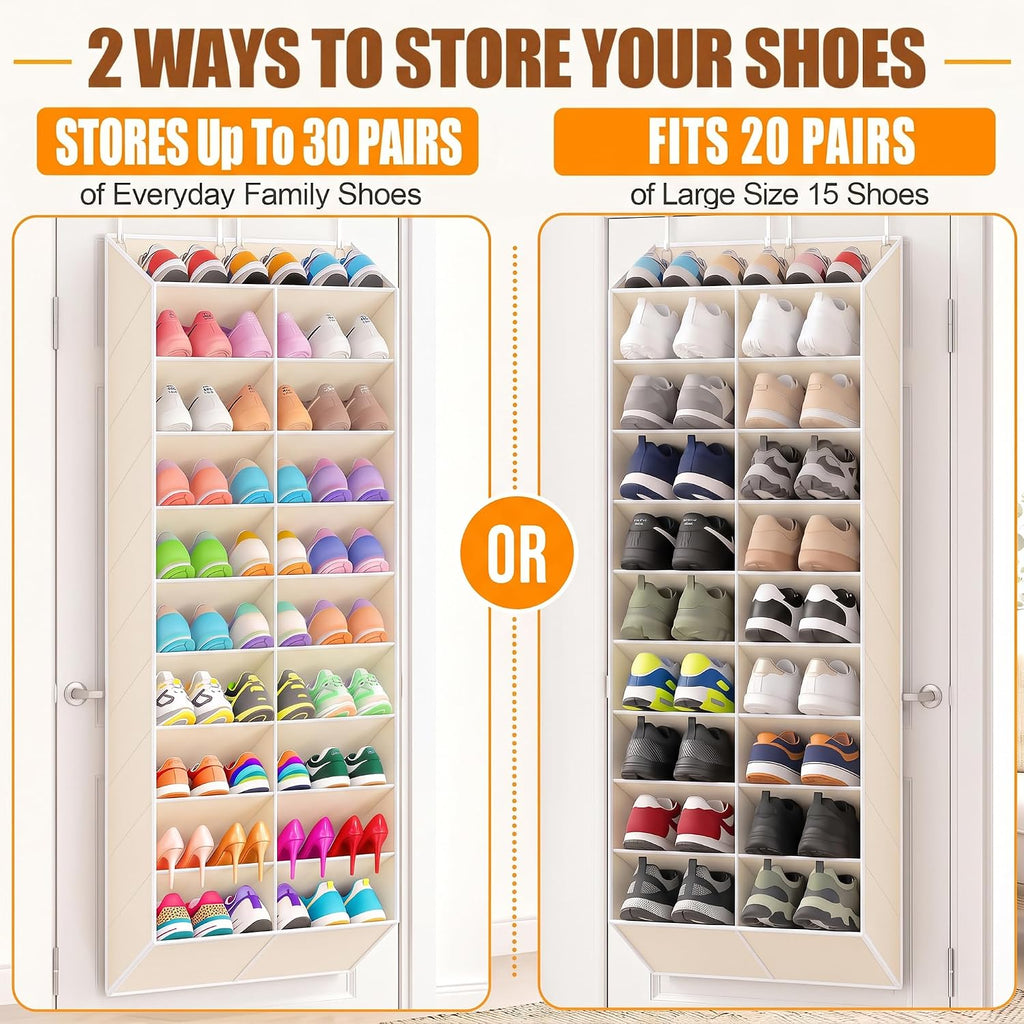 UVIAHOMI 20-30 Pairs Over the Door Shoe Organizer, 20 Breathable Pockets