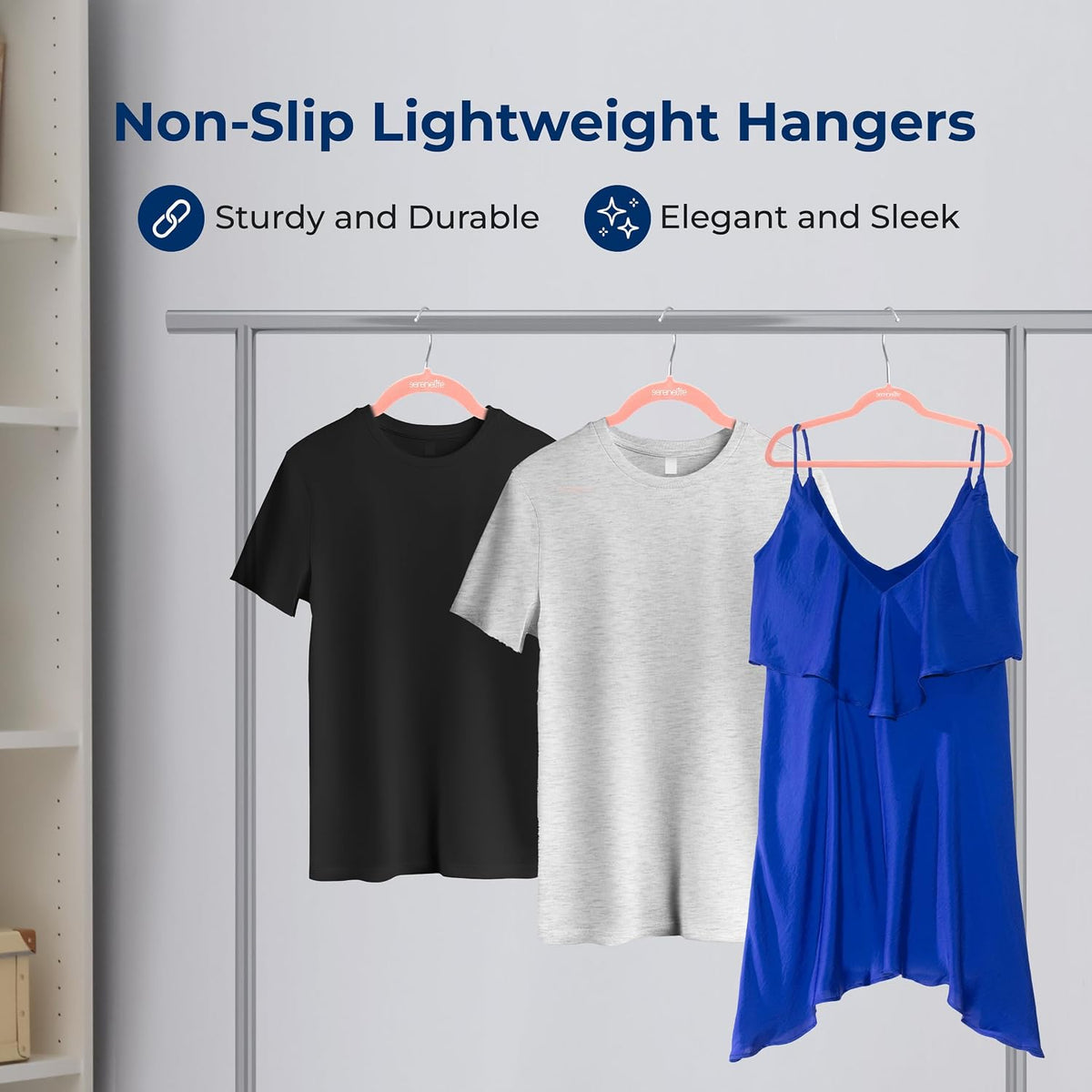 SereneLife 150 Pack Velvet Clothes Hangers | Organize Shirts, Dresses & Coats with Ease | Non-Slip, Lightweight Recycled ABS, 360° Swivel Hook, Ultra-Thin 0.24-Inch Profile, 10 Lbs Capacity | Pink
