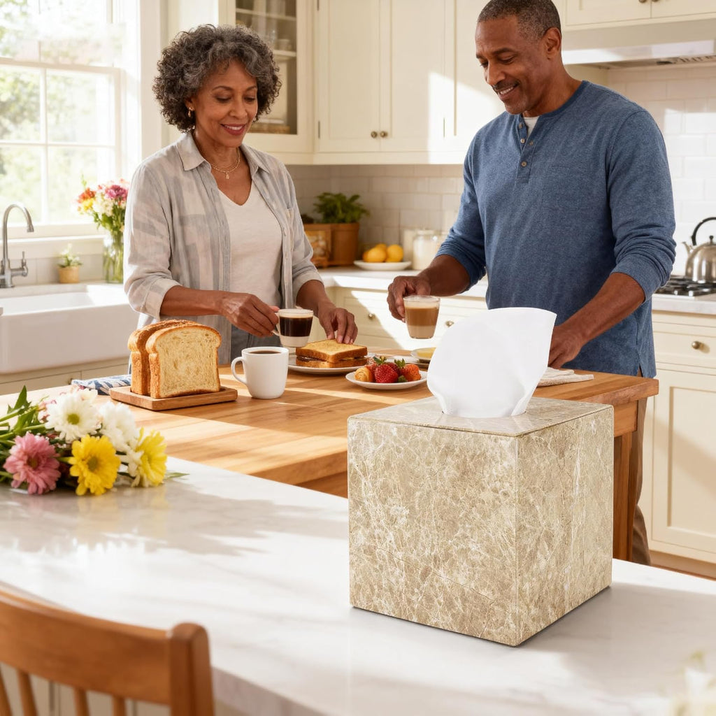 Natural Marble Tissue Box Holder Cover with Open Bottom