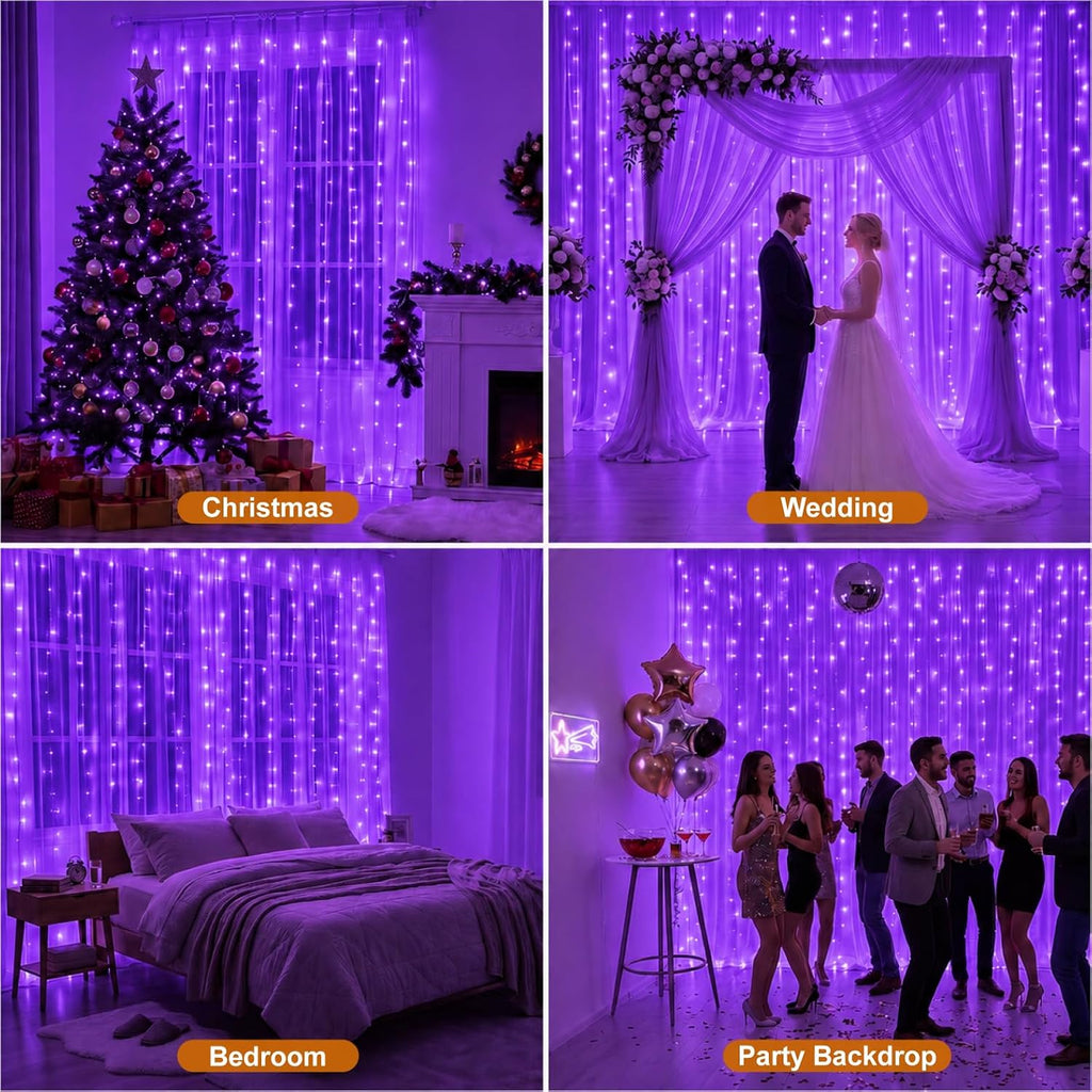 ZSJWL 300 LED Curtain Fairy Lights with Remote, 9.8 × 9.8 Ft, USB Plug in