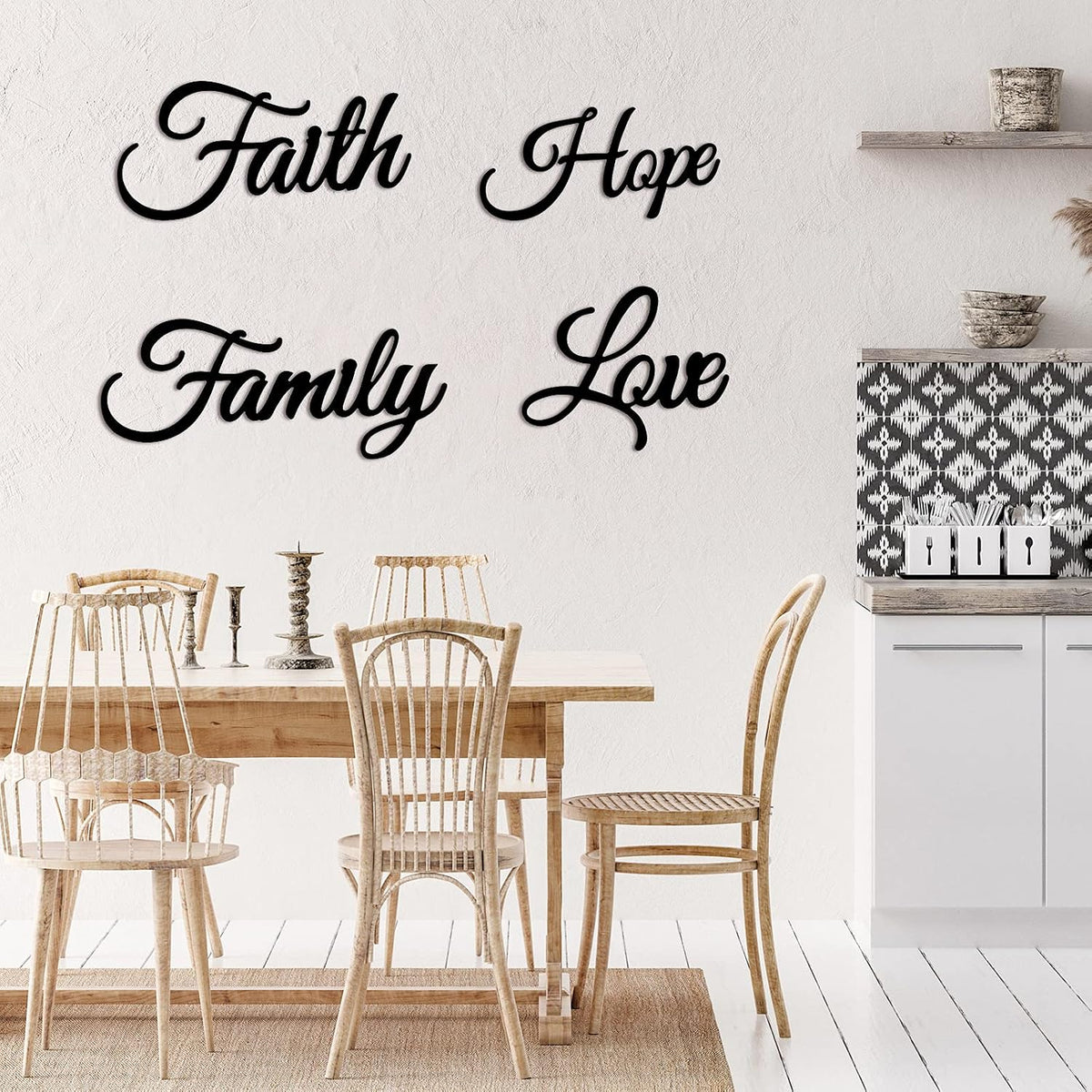 Hotop 4 Pcs Faith Hope Family Love Metal Wall Decor, Metal Sign Wall Art
