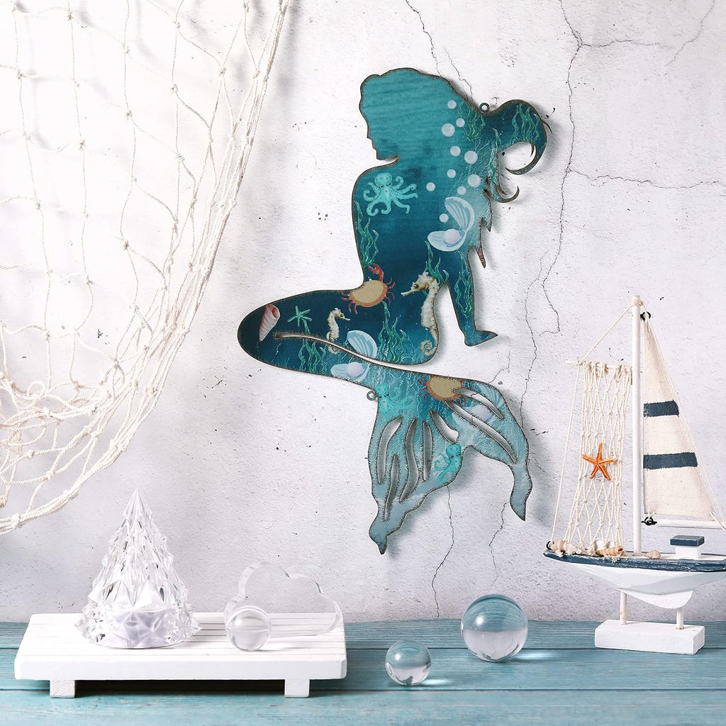 Demissle Metal Mermaid Wall Art Decor, 15 x 9.7 Inches, Delicate Style