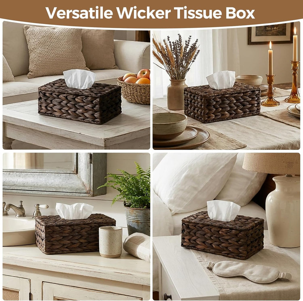 Wicker Tissue Box Cover Rectangle,Handwoven Facial Tissue Box Holder,Brown