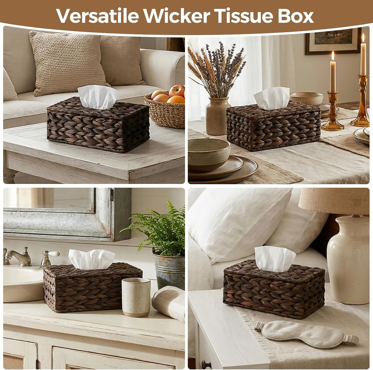 Wicker Tissue Box Cover Rectangle,Handwoven Facial Tissue Box Holder,Brown