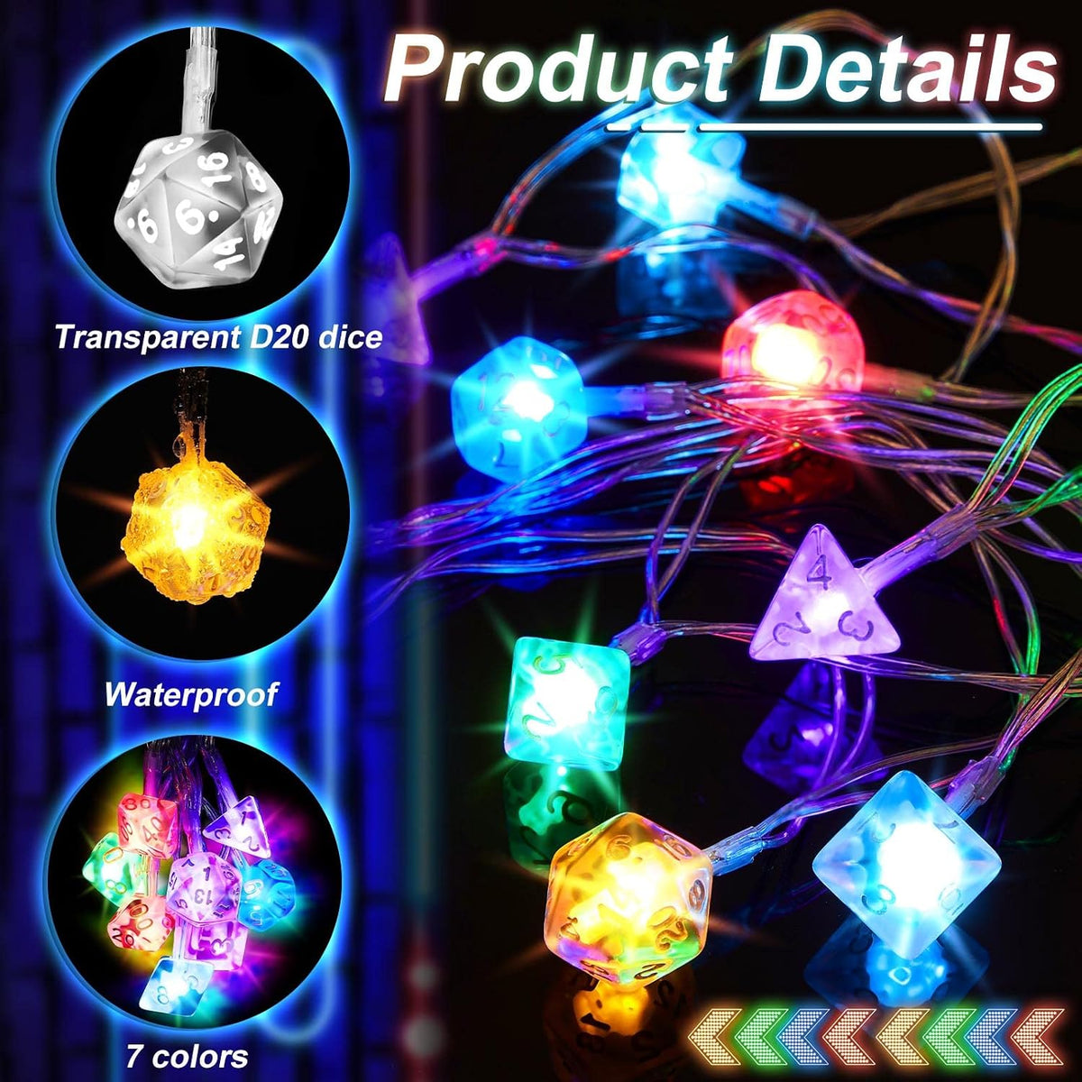Wettarn 10 ft Polyhedral Dice String Lights, LED Dice Lights