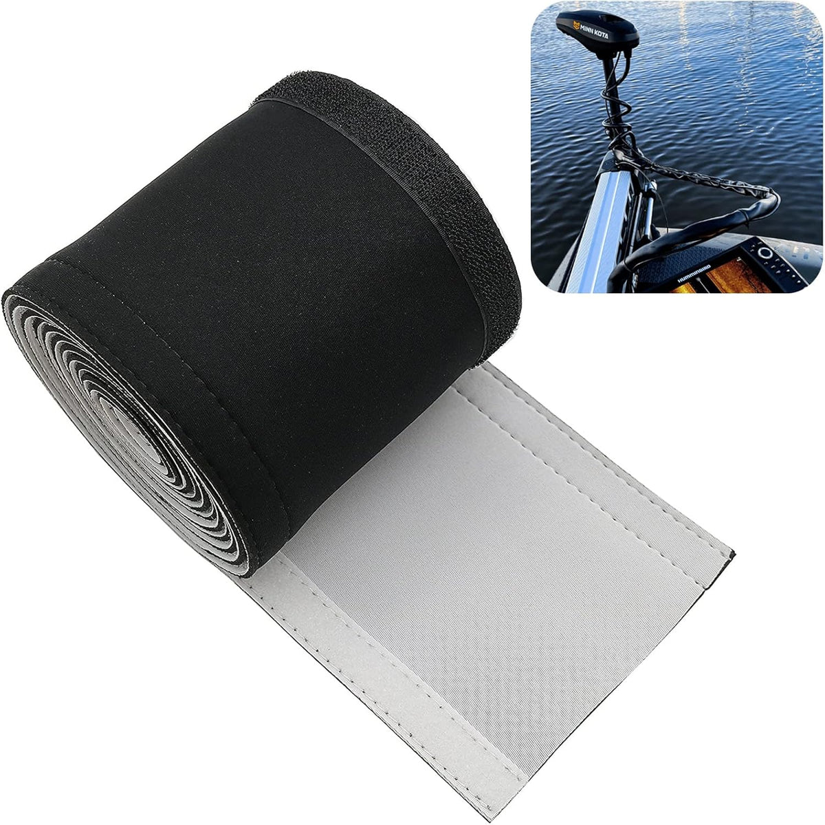 Neoprene Cable Sleeve - 60" for Trolling Motor Wire Protection & Management, Black & White