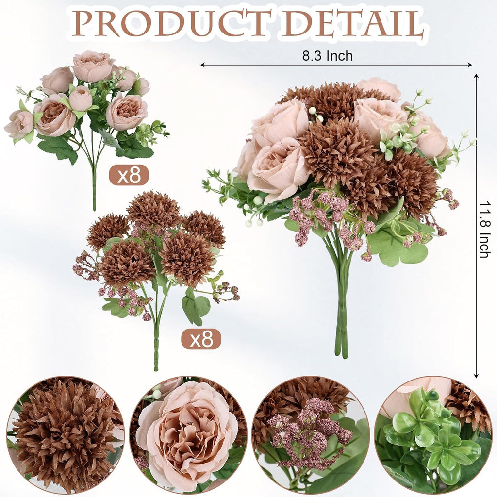 16 Fall Peonies Artificial Flowers Bulk, Brown