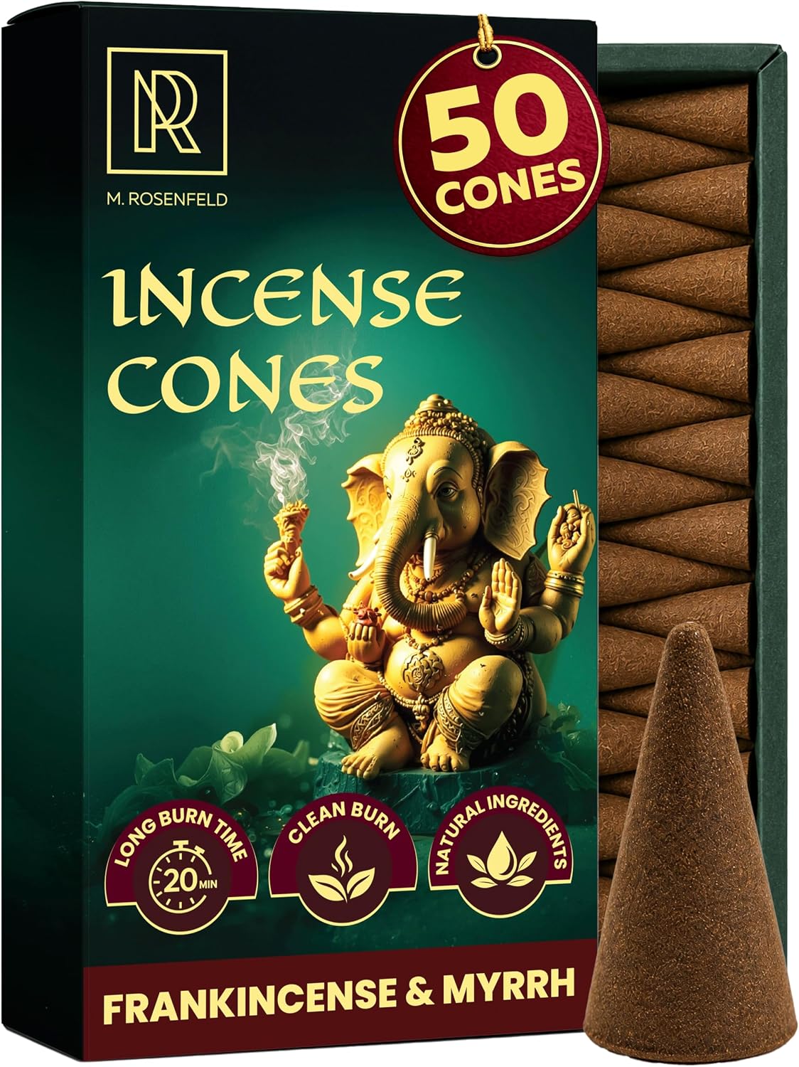 Frankincense and Myrrh Incense Cones 50 Pack - Authentic Resin Blend Cone Incense Scents, Premium Insence Cones for Meditation Yoga Aromatherapy, 1.5-Inch 20-Min Burn