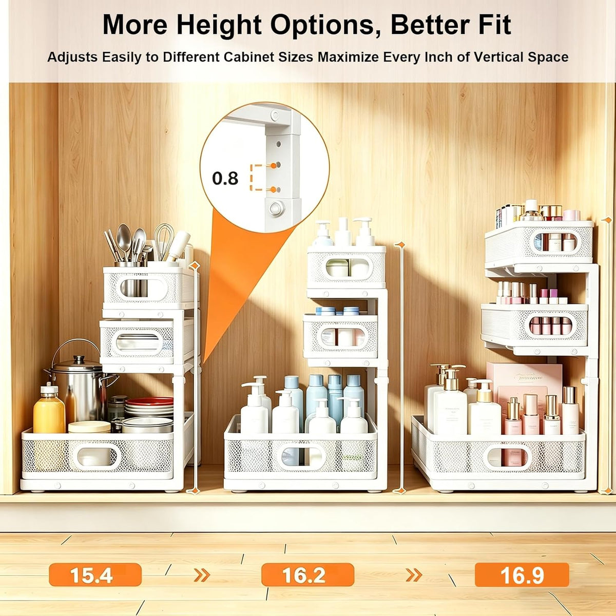 2 Pack Under Sink Organizer, 3-Tier Pull Out Kitchen Cabinet Organizer