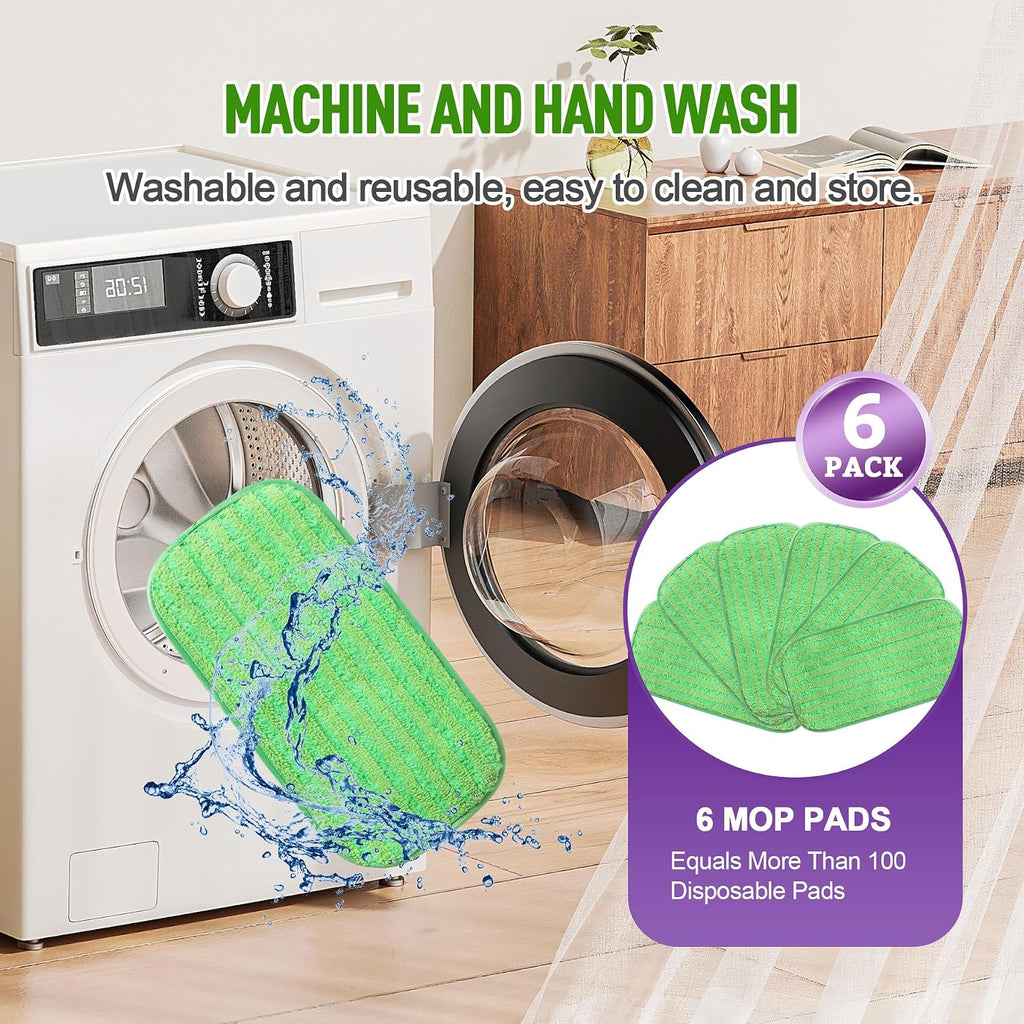 6 Pack Reusable Mop Pads for Swiffer Sweeper and WetJet Mops