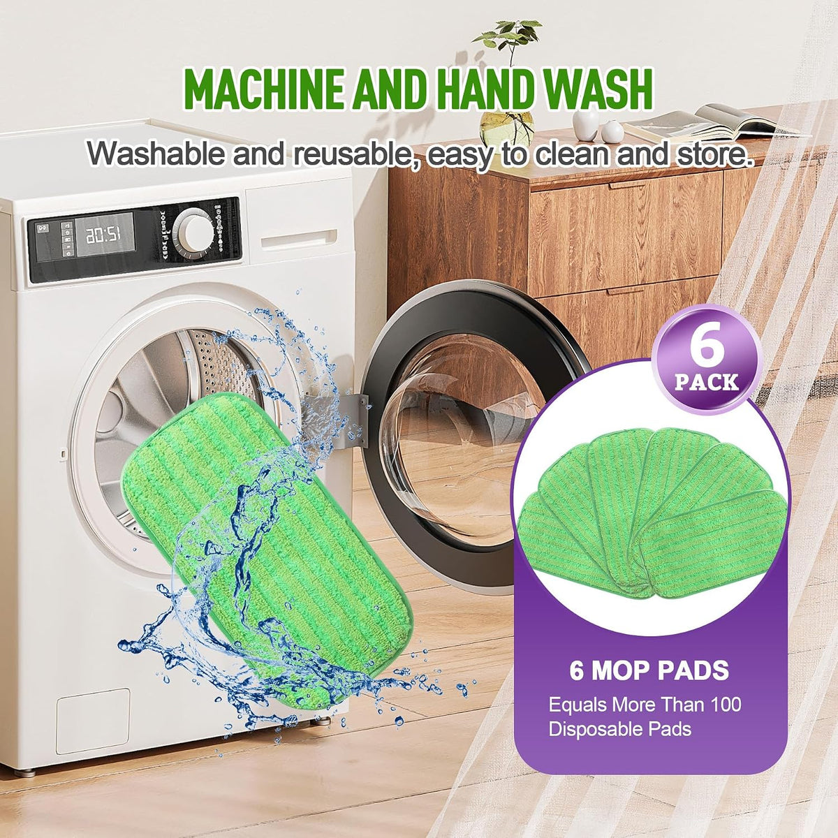 6 Pack Reusable Mop Pads for Swiffer Sweeper and WetJet Mops