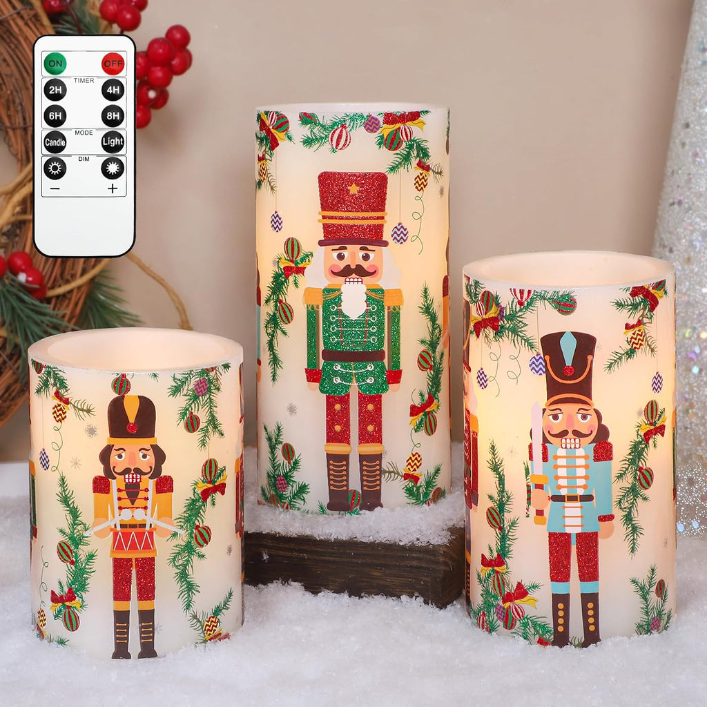 Crystal Club Christmas Flameless Candles, Nutcracker LED Candle with Remote