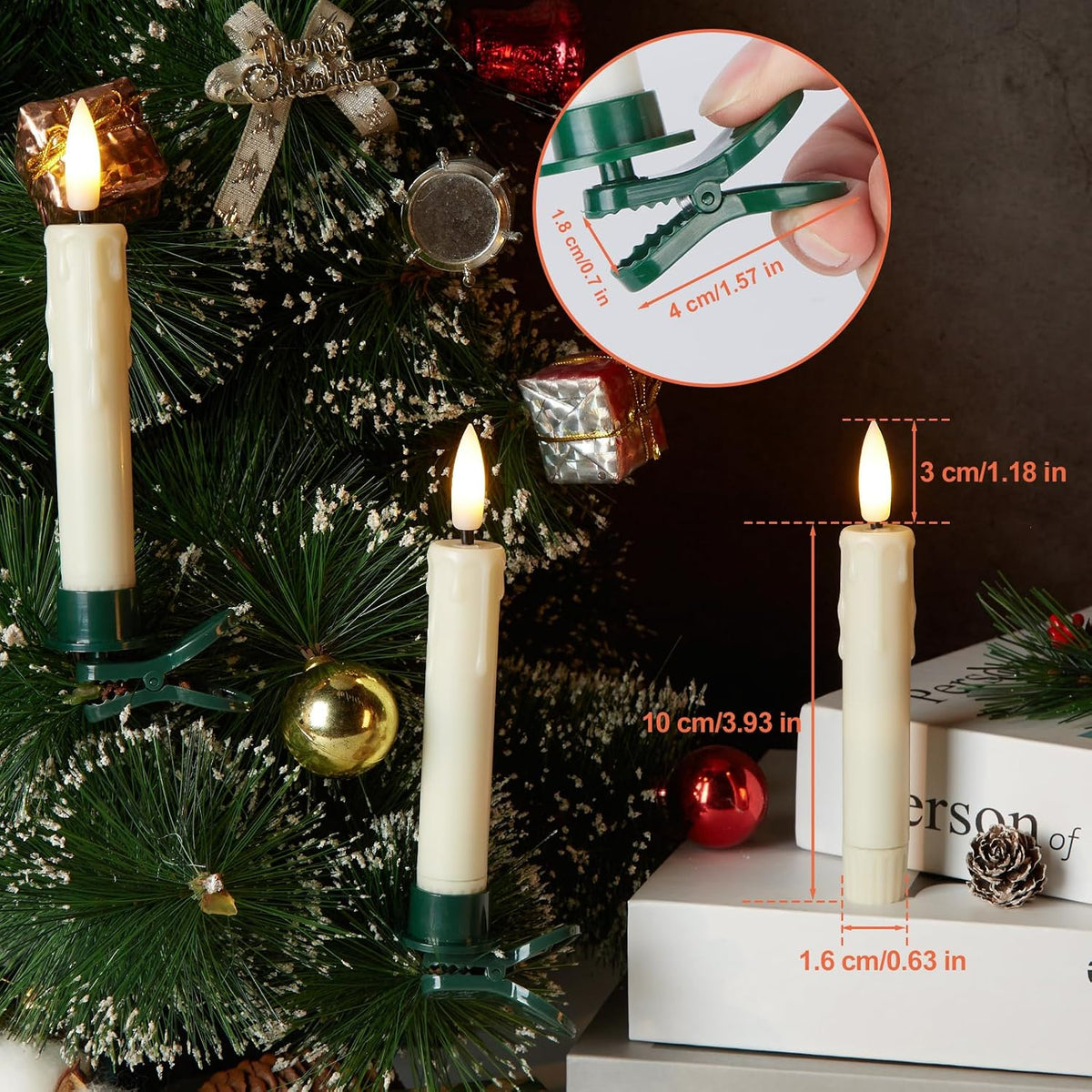 IMAGE 5.3in Flameless Taper Candles with Clip for Christmas Tree, 12Pcs